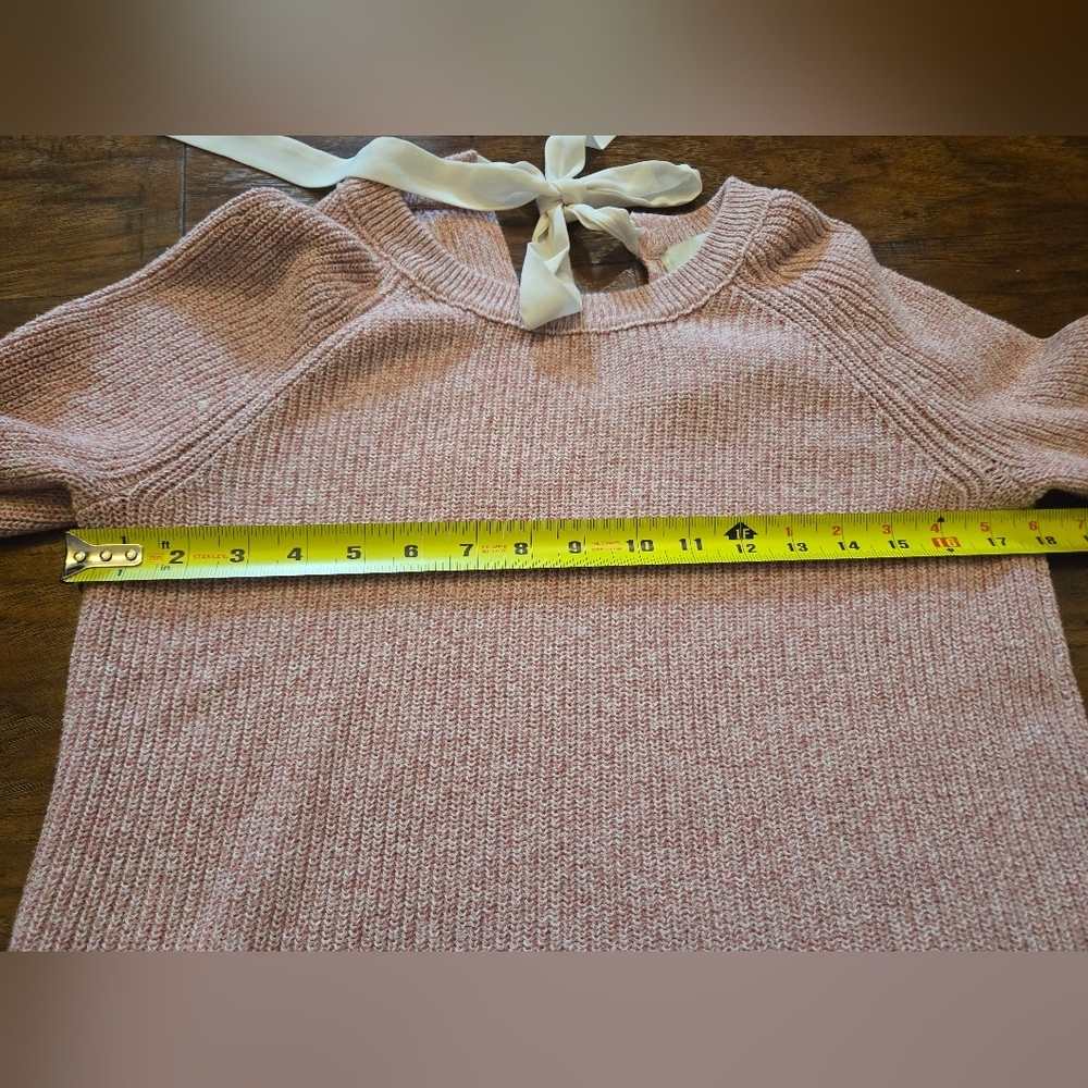 Loft Pink White Marbled Cotton Bow Back Knit Sweater Size Small - Picture 7 of 8
